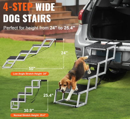 4-Step Foldable Aluminum Dog Car Stairs
