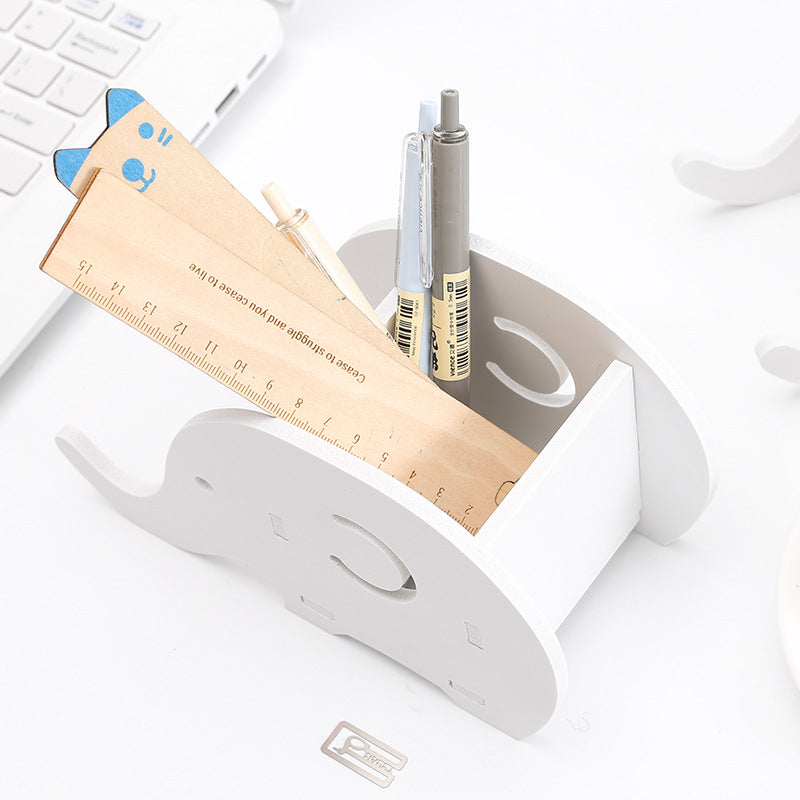 Creative Minimalist Wooden Desk Organizer with Elephant Stand