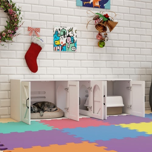 Modern Double-Room Litter Box Cabinet, White