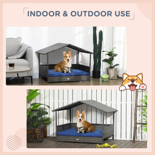 Outdoor Wicker Dog House with Canopy