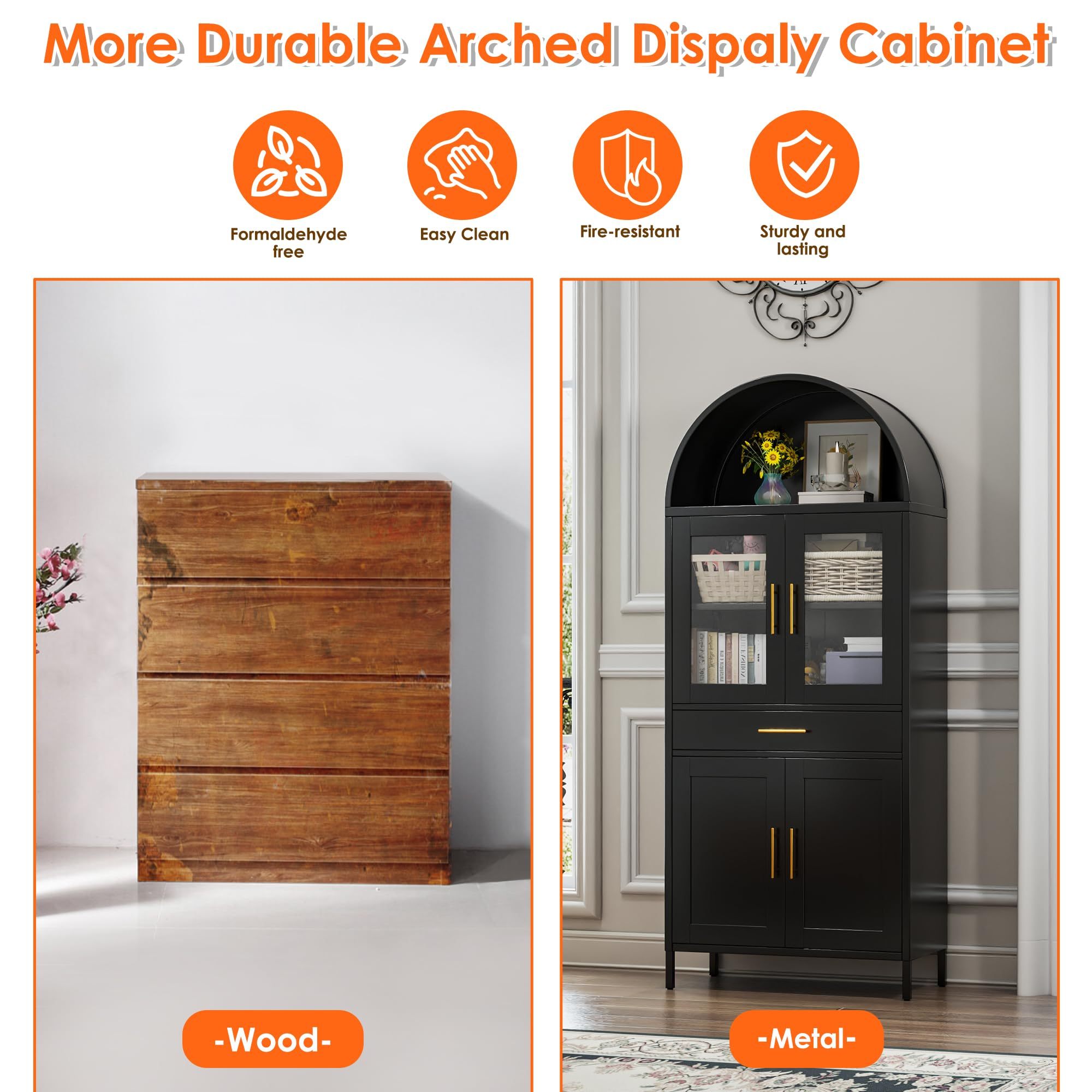 73in Arched Metal Display Cabinet