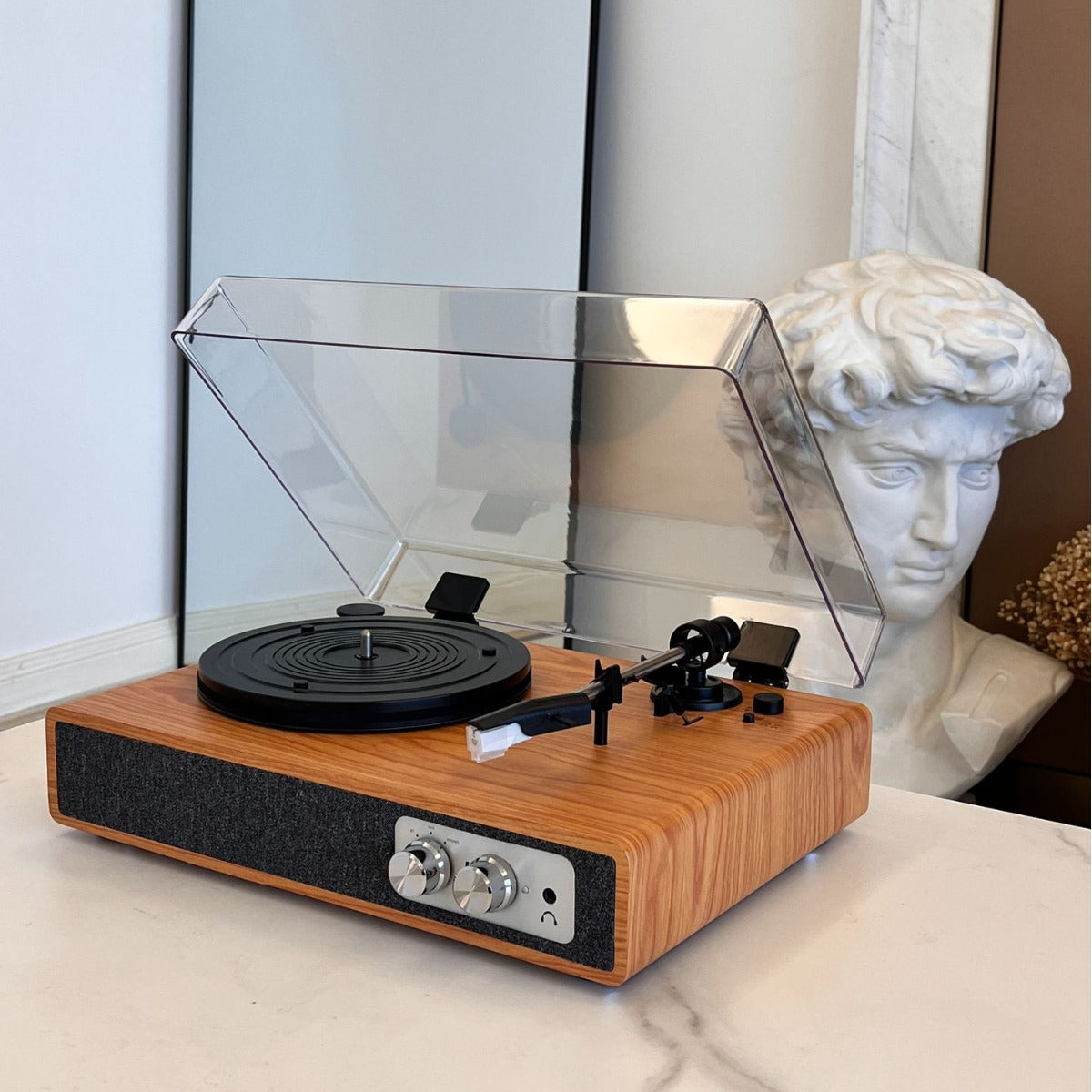 Wood-Finish Retro Bluetooth Turntable