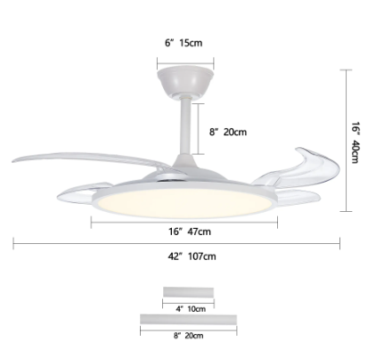 42-Inch Retractable Ceiling Fan with LED Light & Remote Control