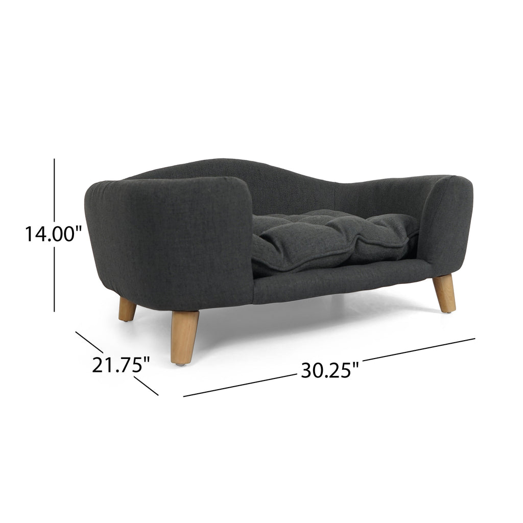 Mid-Century Tufted Dog Bed with Birch Legs
