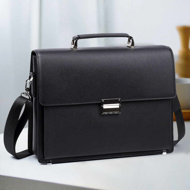 Leather Briefcase with Combination Lock, Large Capacity