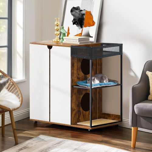 Enclosed Litter Box Cabinet for Two Cats