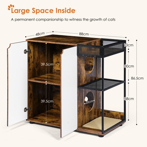 Enclosed Litter Box Cabinet for Two Cats