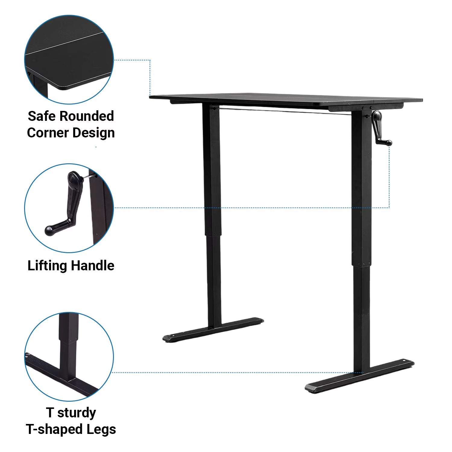 Hand-Crank Height-Adjustable Office Desk