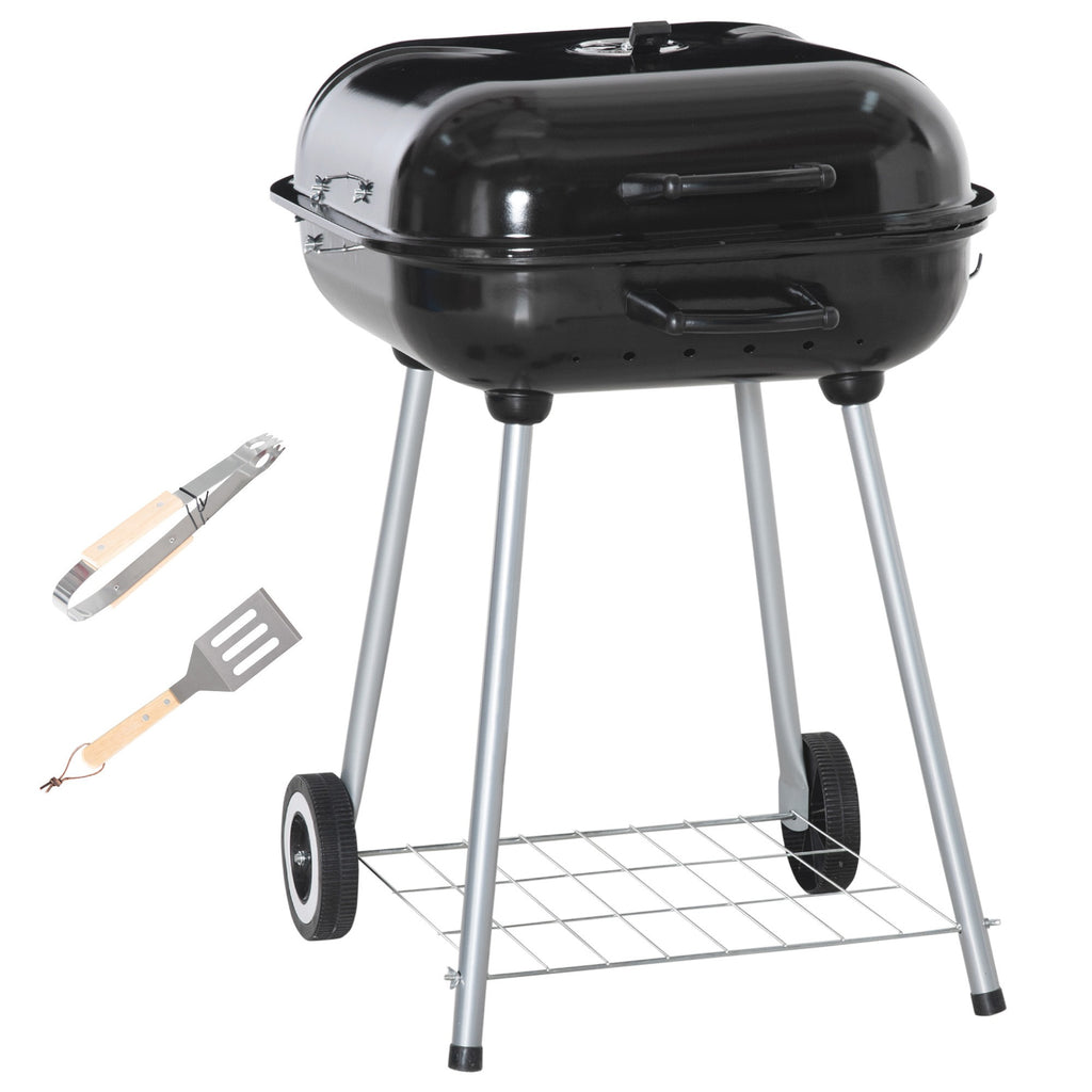 Portable BBQ Charcoal Grill with Wheels and Utensils