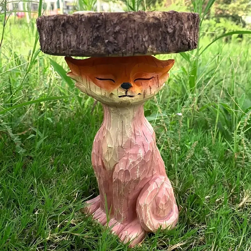 Fox Garden Statue Bird Feeder and Bath for Outdoors