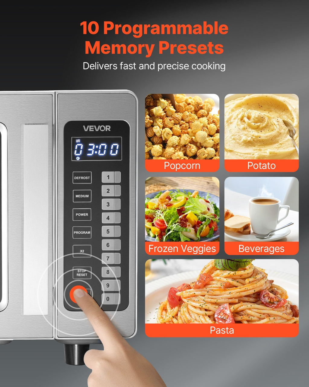 Stainless Steel Countertop Microwave Oven 0.9 Cu Ft 1000W