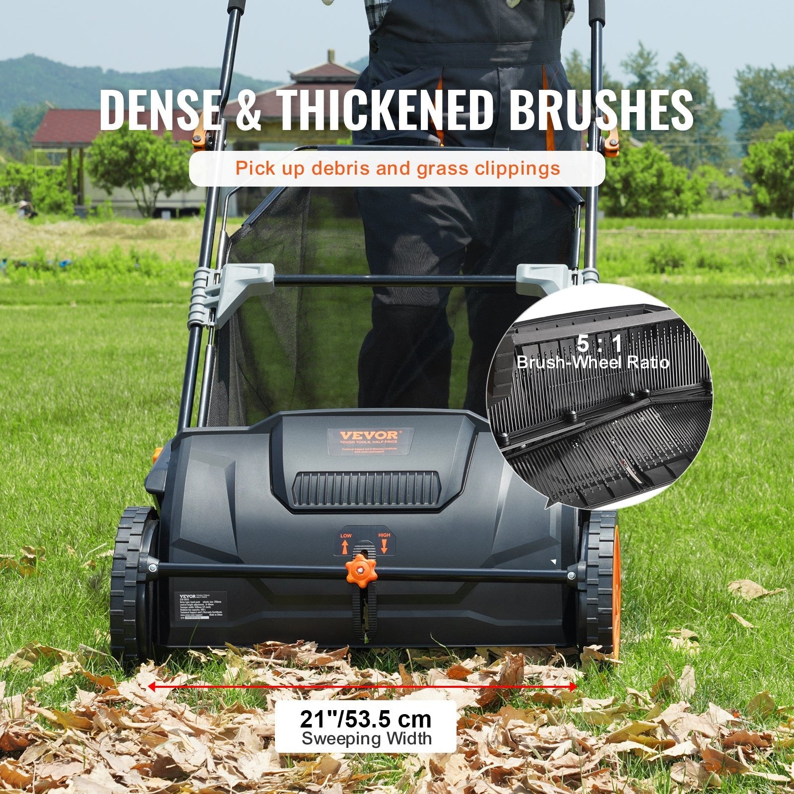 Manual Push Lawn Sweeper with 99L Grass Collector