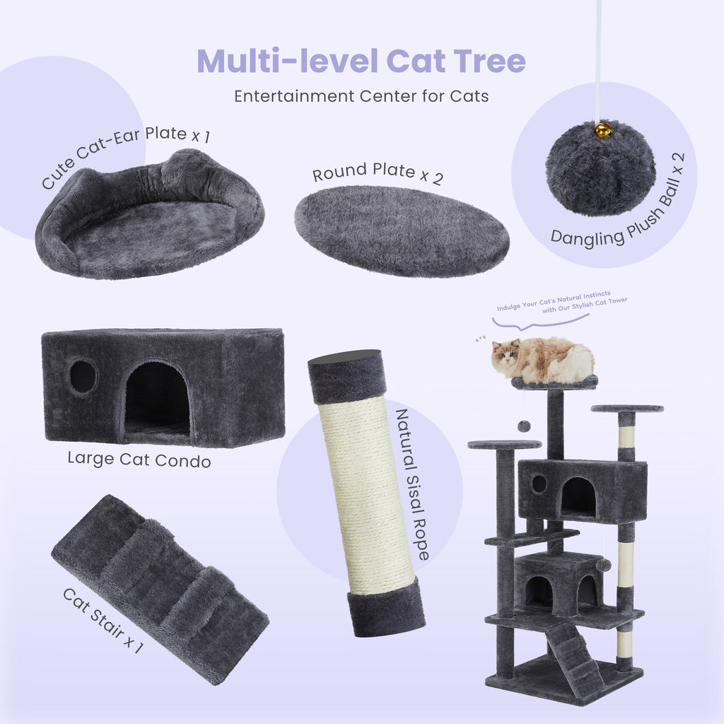 Large Multi-Level Cat Tree Tower with Scratching Post