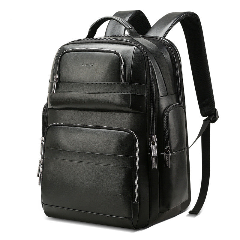 Genuine Leather Business Backpack with USB Port