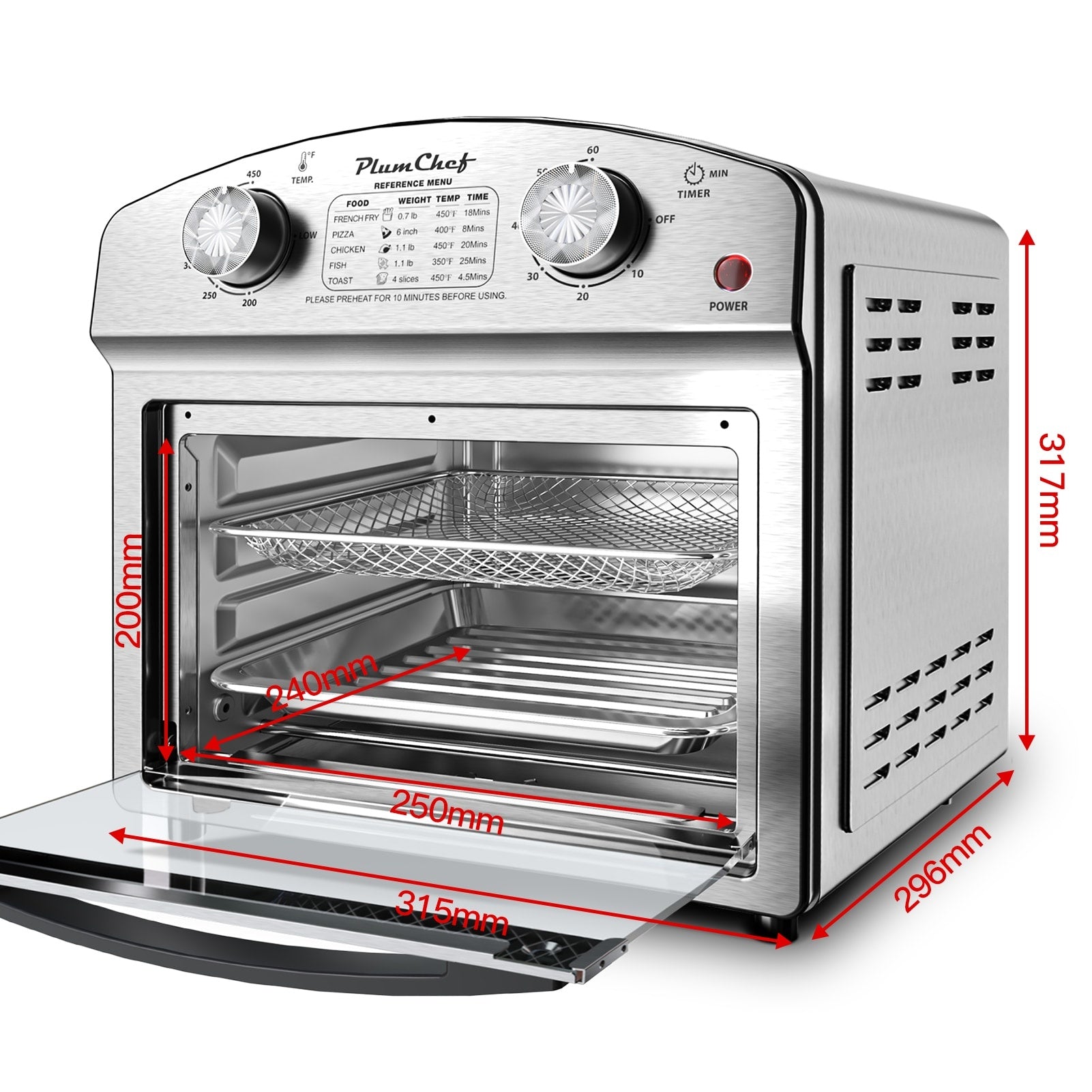 12L Stainless Steel Air Fryer, Dual Knob Control