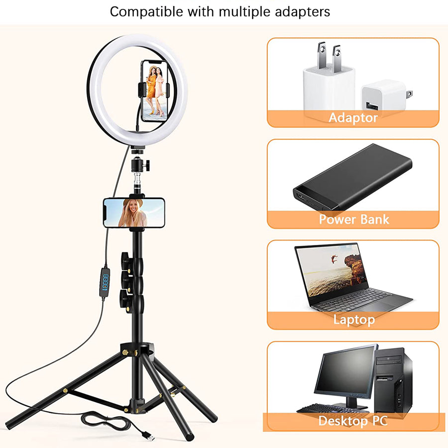 10.2 Inch Dimmable Selfie Ring Light with Tripod and Phone Holders
