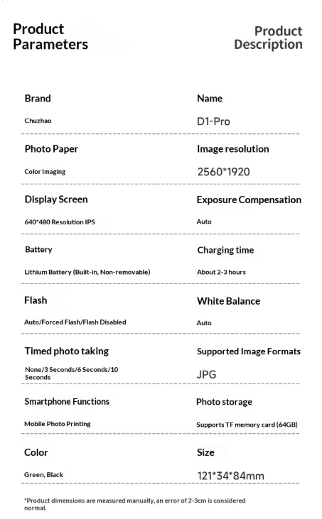 Instant Photo Printer Camera