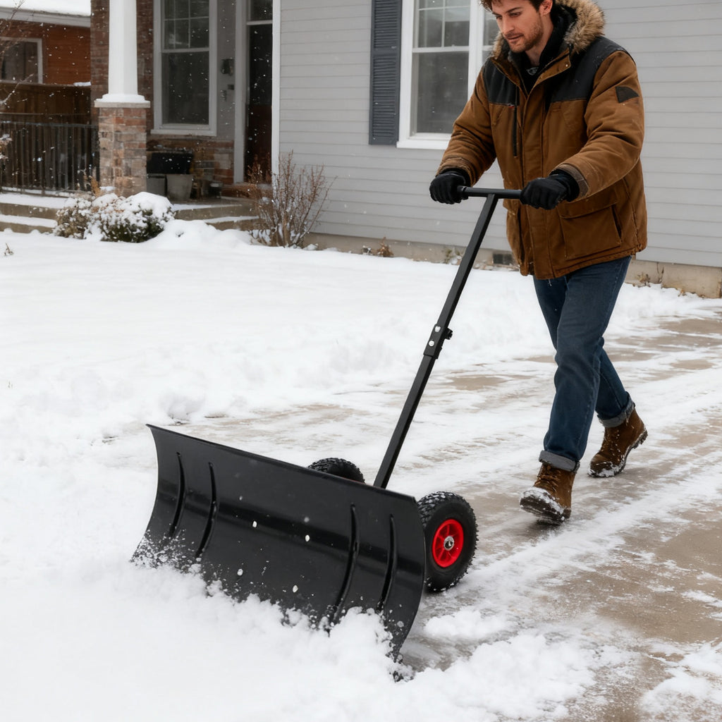 30-Inch Wheeled Snow Pusher with Adjustable Handle