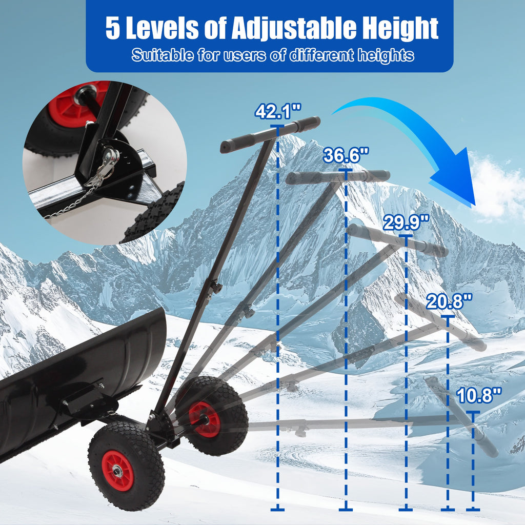 30-Inch Wheeled Snow Pusher with Adjustable Handle