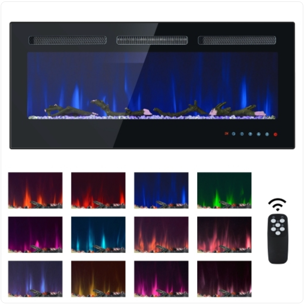 Wall-Mounted & Built-In Glass Electric Fireplace