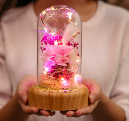 Bluetooth Speaker Night Light with Preserved Flowers