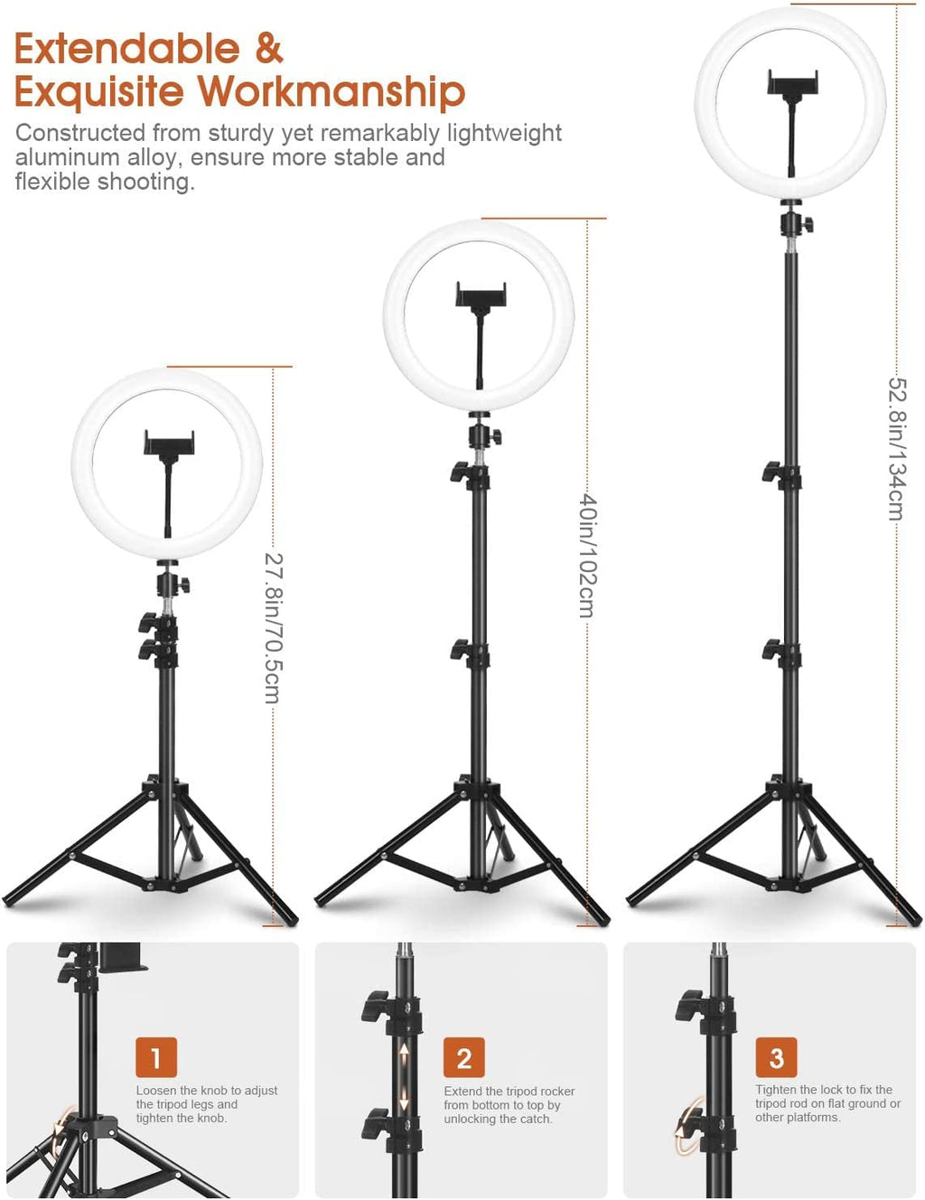 10.2 Inch Dimmable Selfie Ring Light with Tripod and Phone Holders