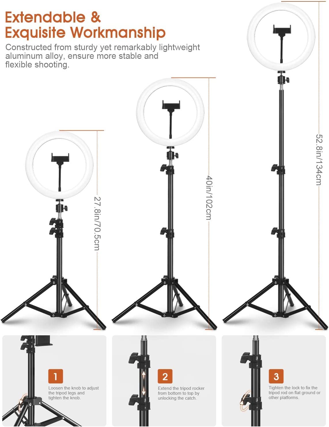 10.2 Inch Dimmable Selfie Ring Light with Tripod and Phone Holders