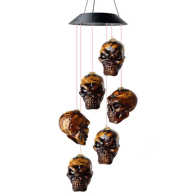 LED Solar Skull Wind Chime Lantern for Outdoor Decor