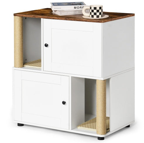 Double-Layer Litter Box Cabinet for Two Cats