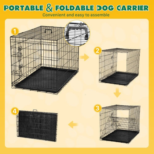 Folding Wire Dog Crate with Divider, Double Door
