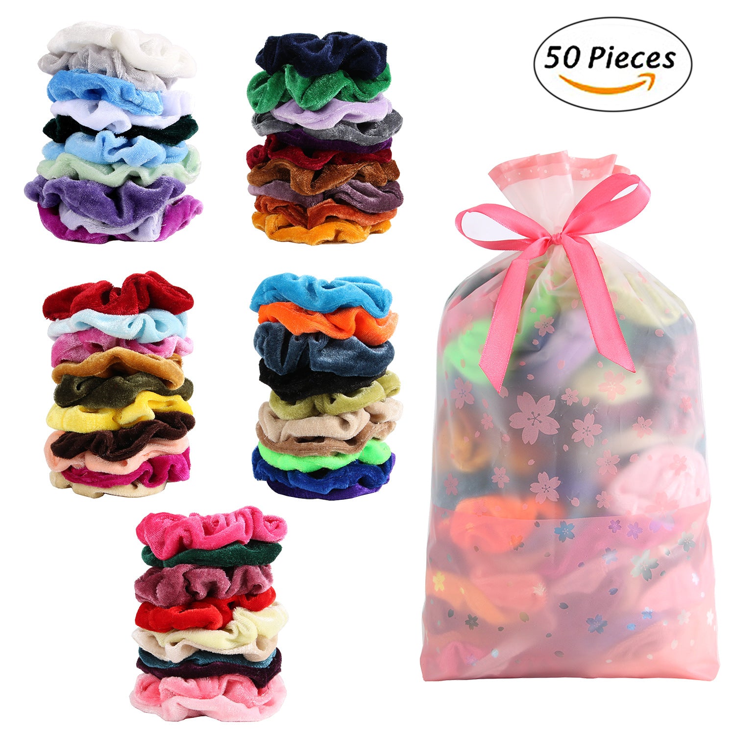 50 Color Velvet Hair Tie Set for Hair Bundling
