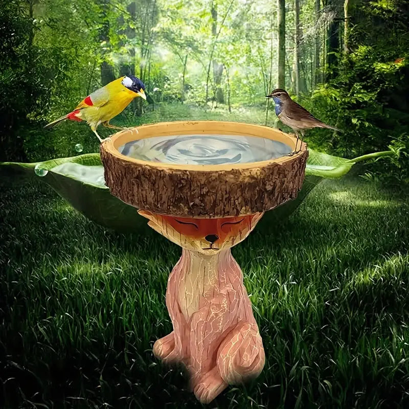 Fox Garden Statue Bird Feeder and Bath for Outdoors