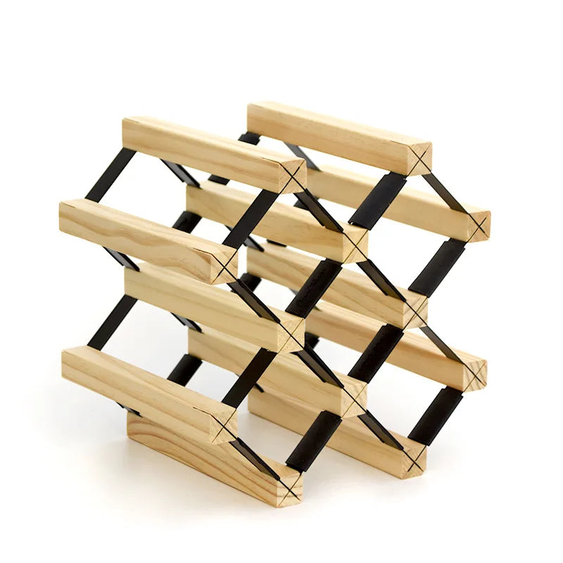 Modular Square Wine Rack, Pine Wood and Metal Frame
