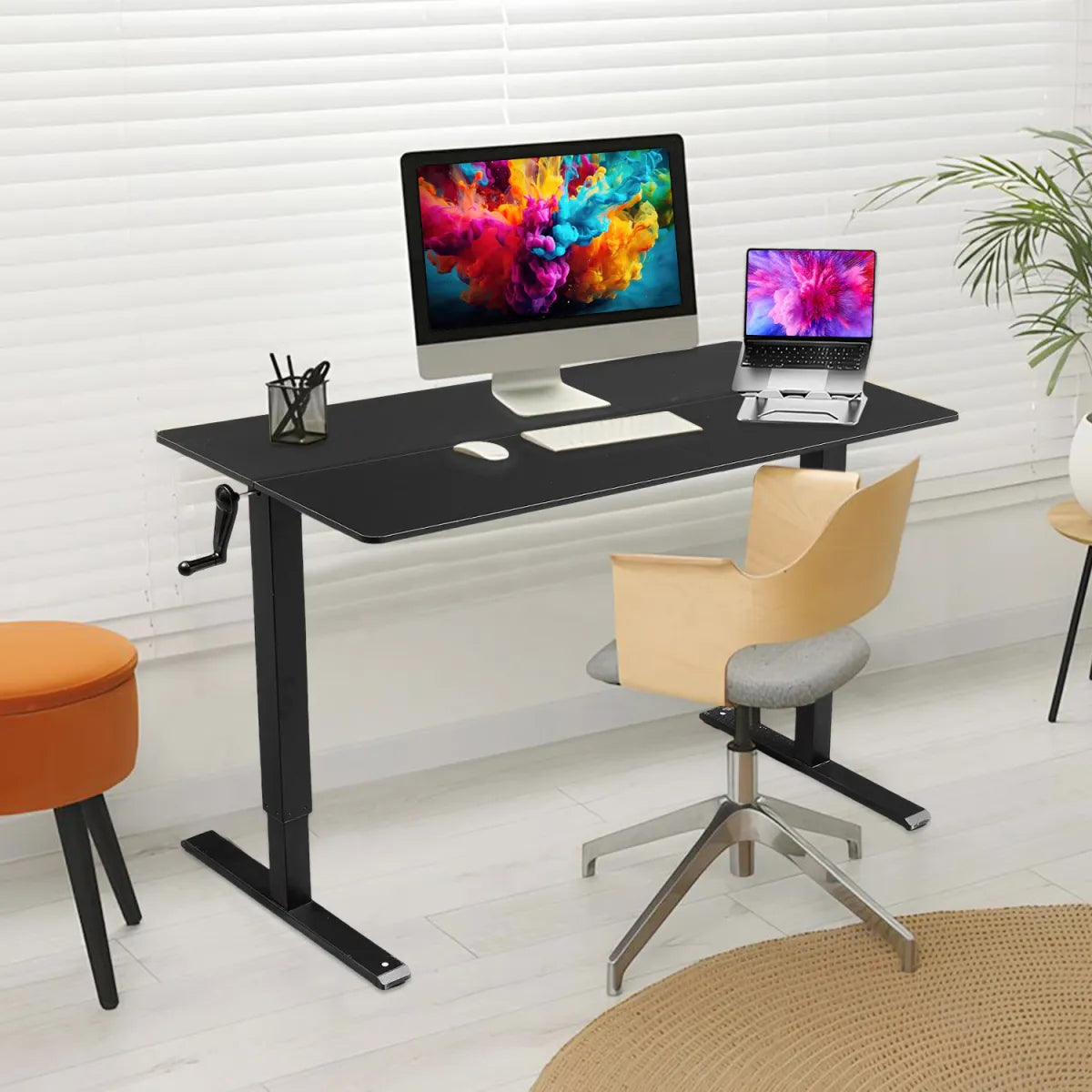 Hand-Crank Height-Adjustable Office Desk