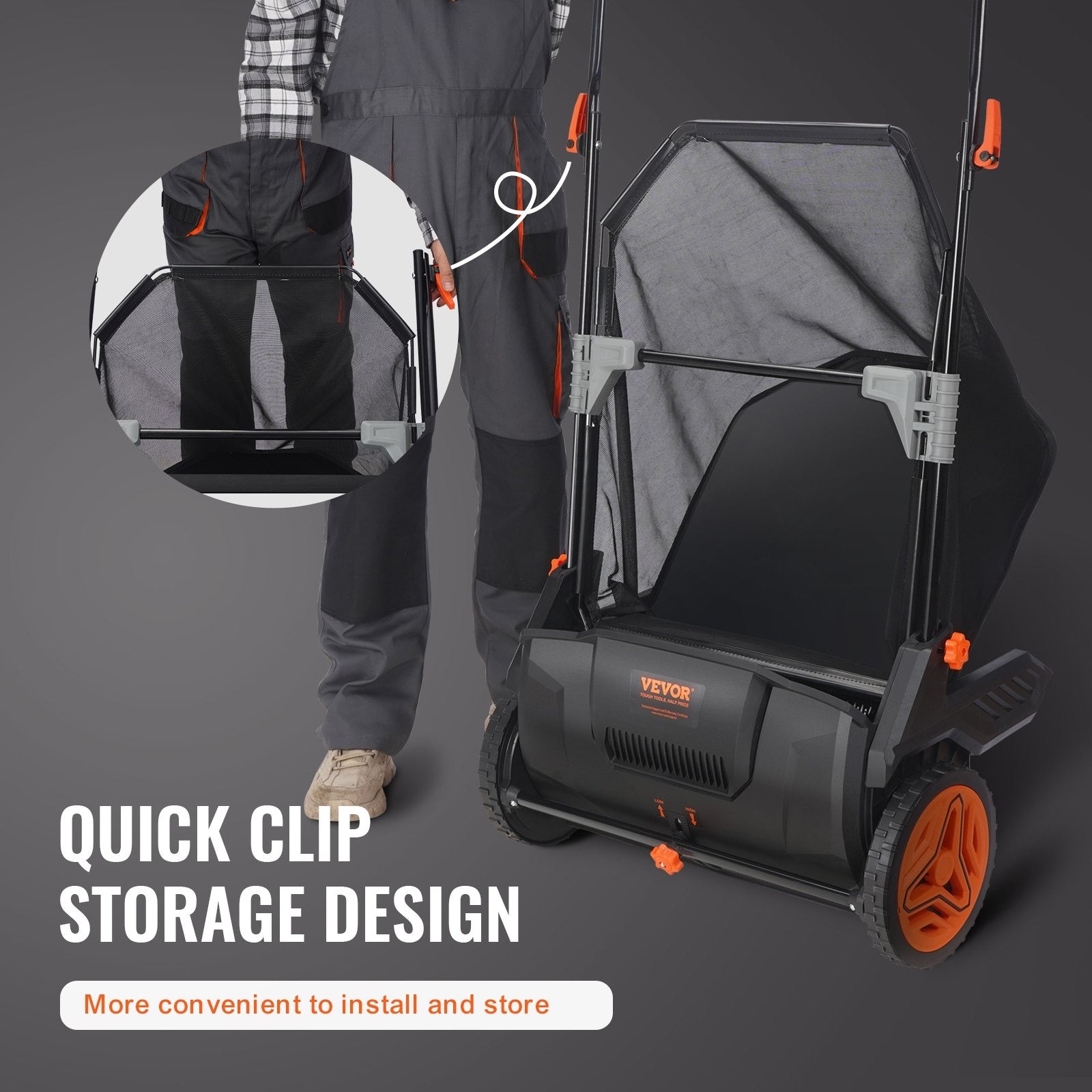 Manual Push Lawn Sweeper with 99L Grass Collector