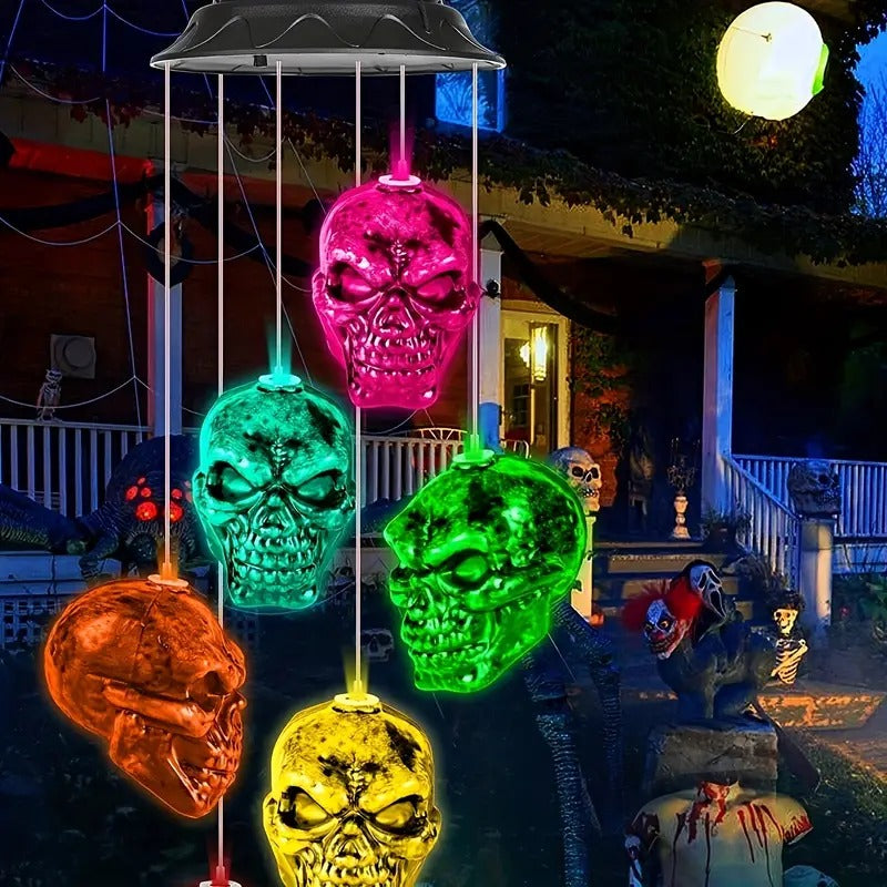 LED Solar Skull Wind Chime Lantern for Outdoor Decor