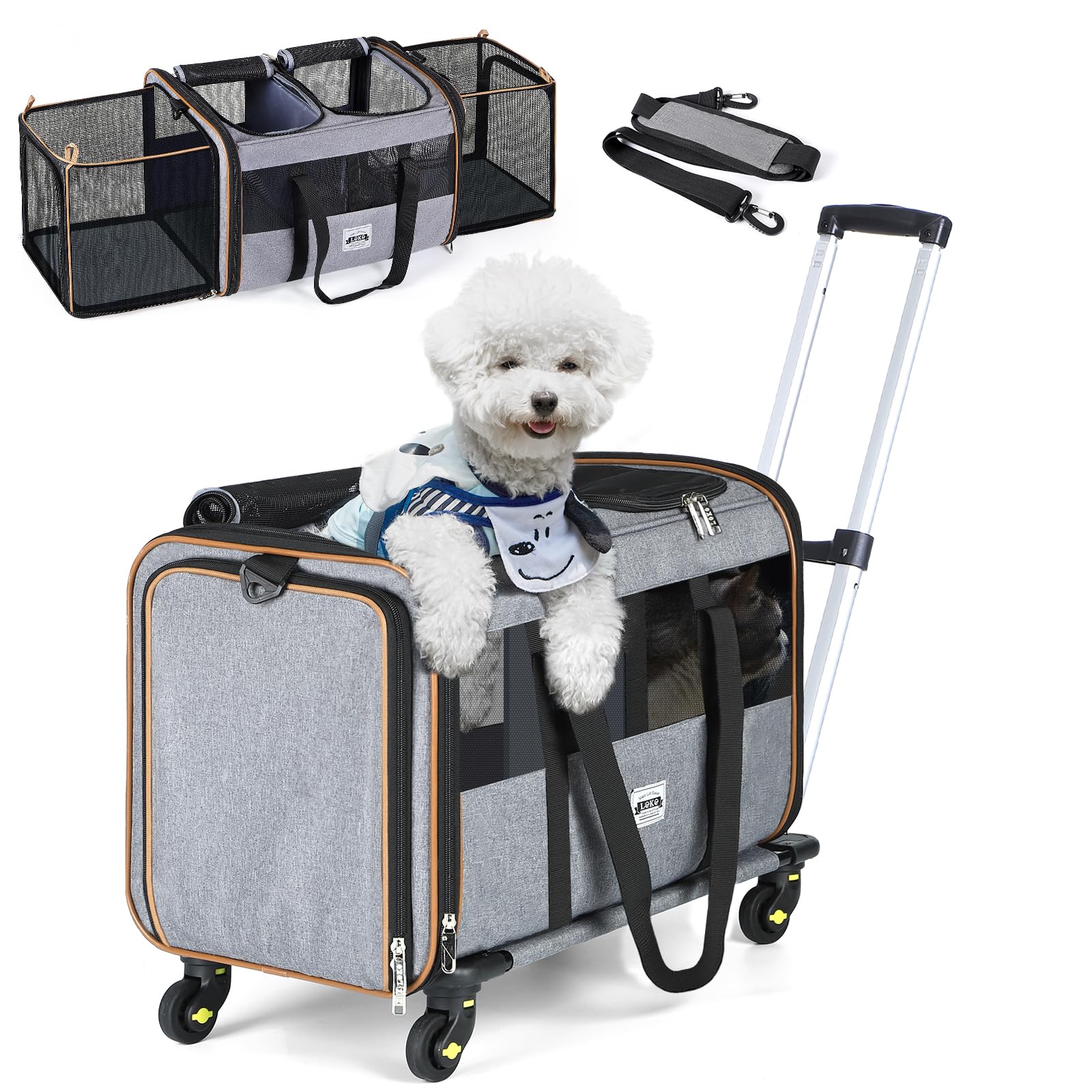 Expandable Rolling Pet Carrier with Telescopic Handle