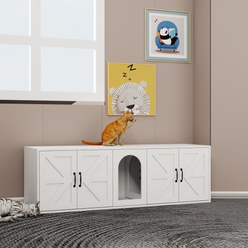 Modern Double-Room Litter Box Cabinet, White