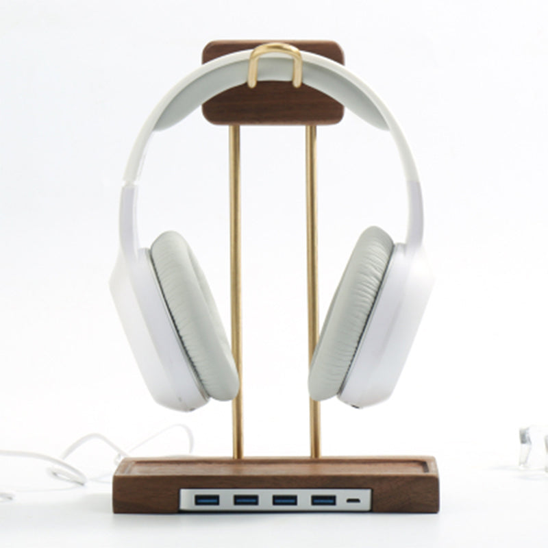 Walnut Wood and Brass Creative Headphone Stand with USB