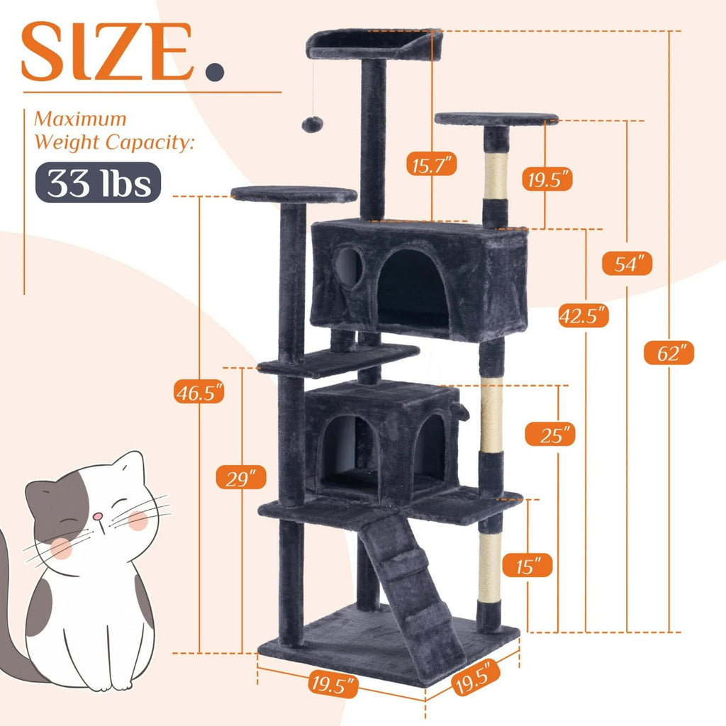 Large Multi-Level Cat Tree Tower with Scratching Post