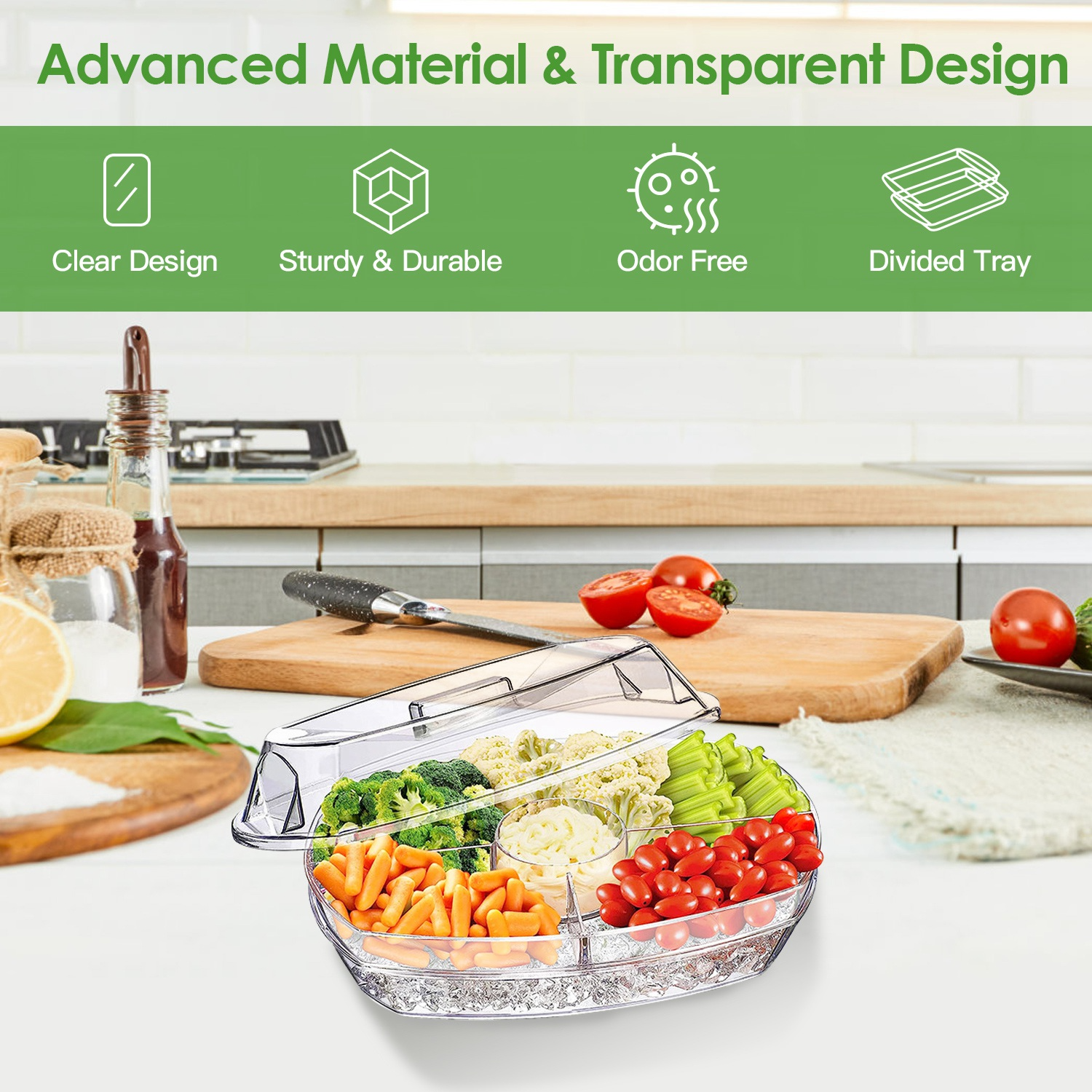 Chilled Serving Tray with Lid and Compartments