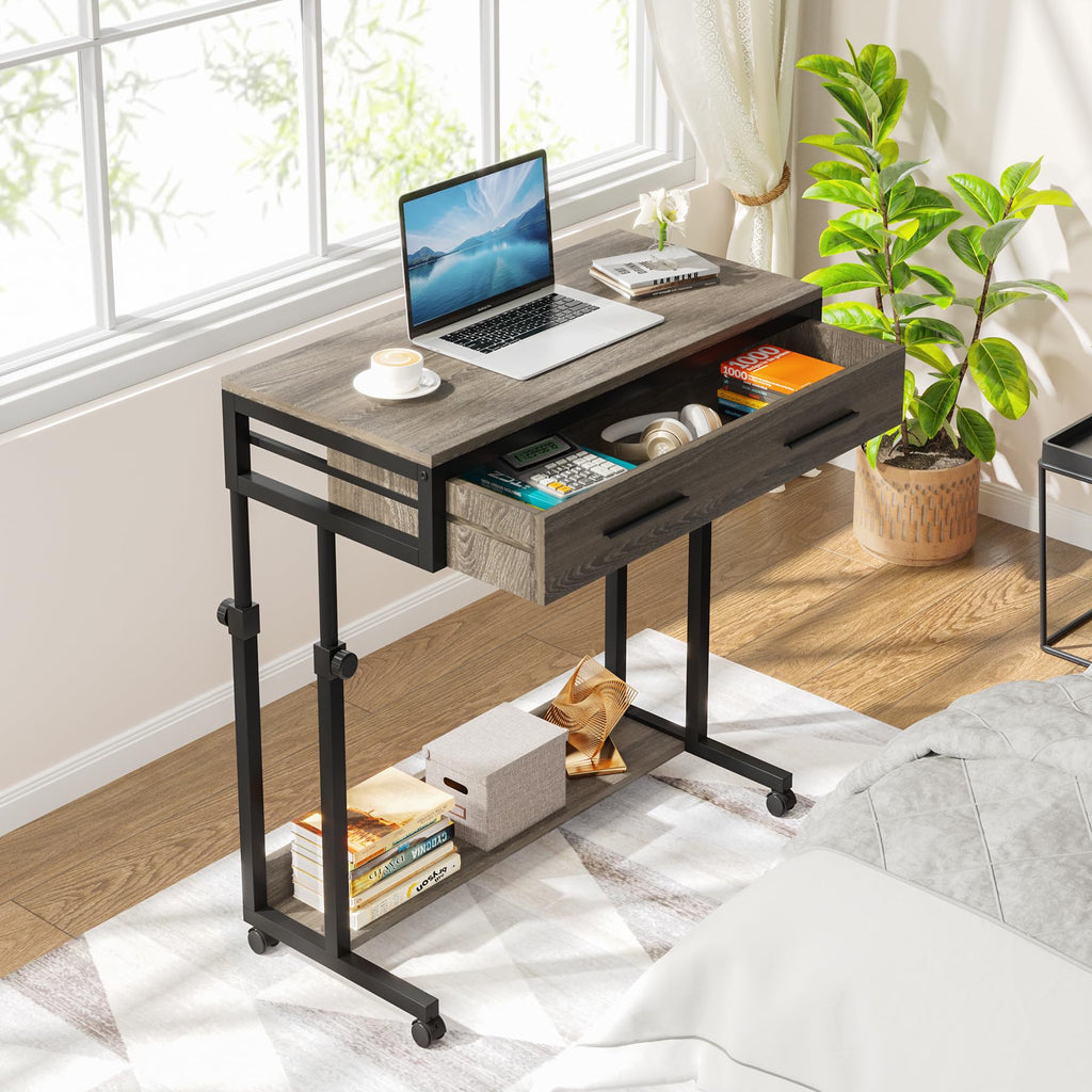 Height-Adjustable Rolling Laptop Desk with Drawer