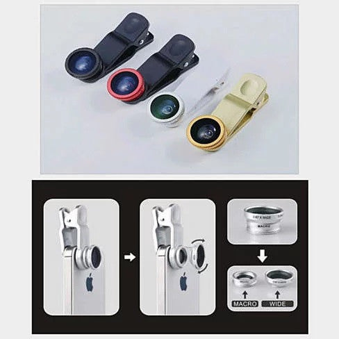 3-in-1 Universal Clip on Smartphone Camera Lens 6 Colors